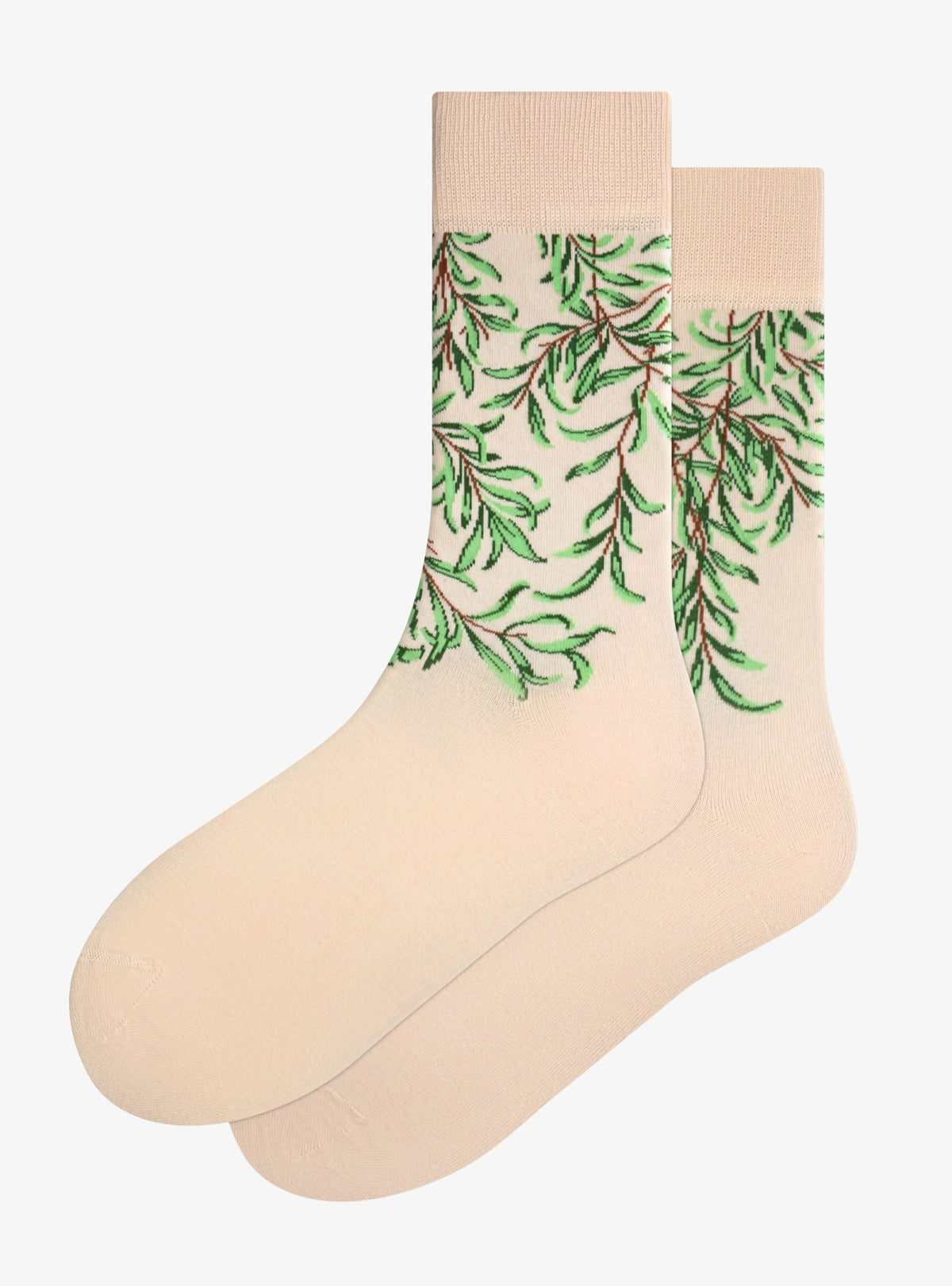 Willow Bough Socken von Kunstsokken nach William Morris, Creme mit grünen Weidenzweigen